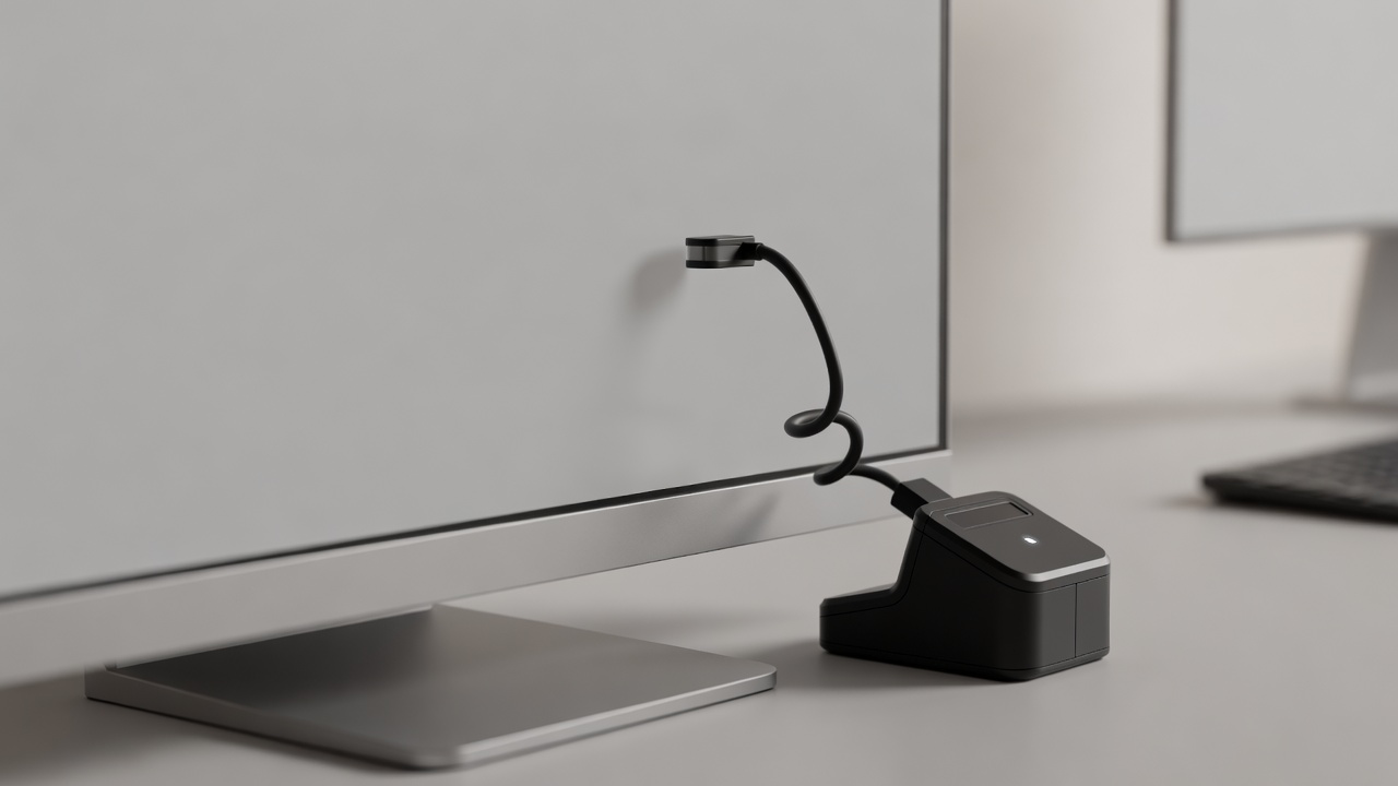 Soft-lit neutral monitor with a colorimeter placed beside its screen
