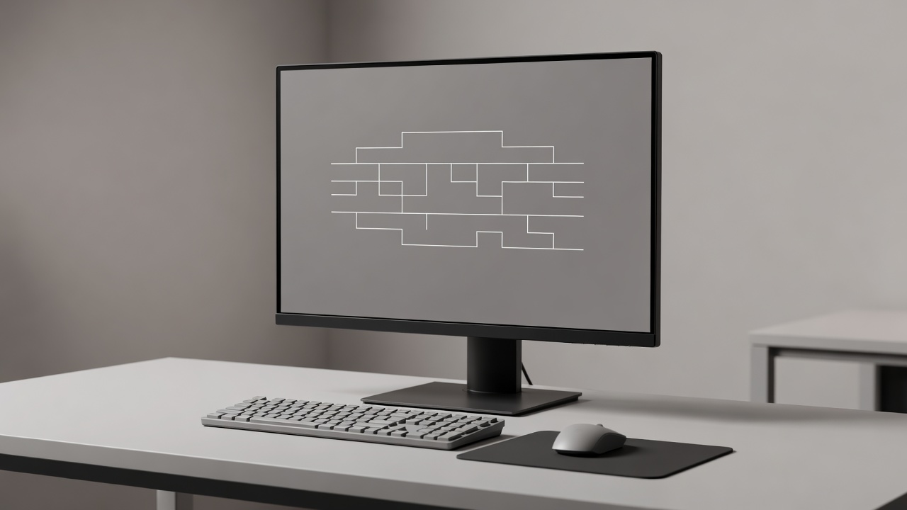 Neutral desktop monitor with an explanatory frame-timing diagram on screen